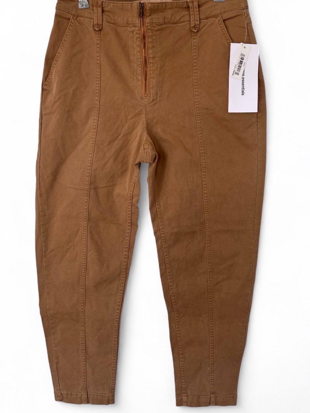 High-Waist Brown Zip-Front Tapered Pants